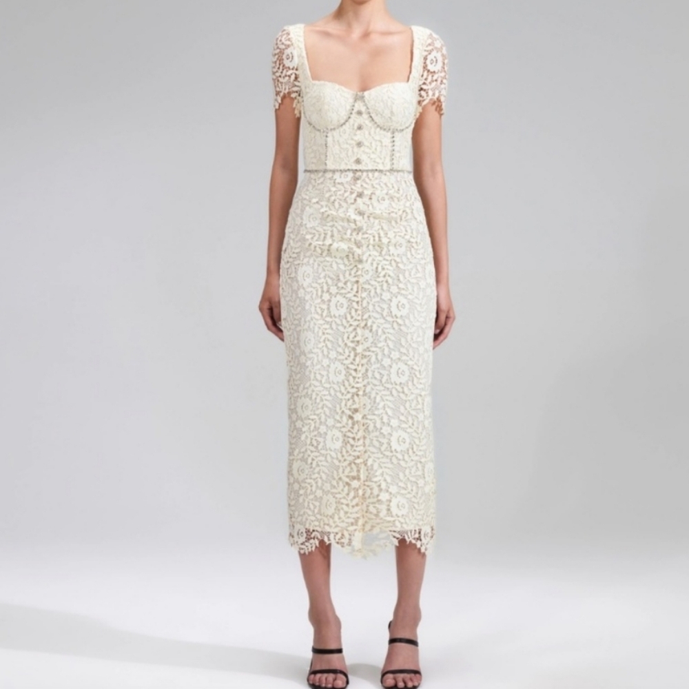 Self-Portrait Ivory Lace Corset Midi Dress